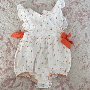 Pink Chicken Girls' Amy Bubble Romper - with Orange Side Bows
